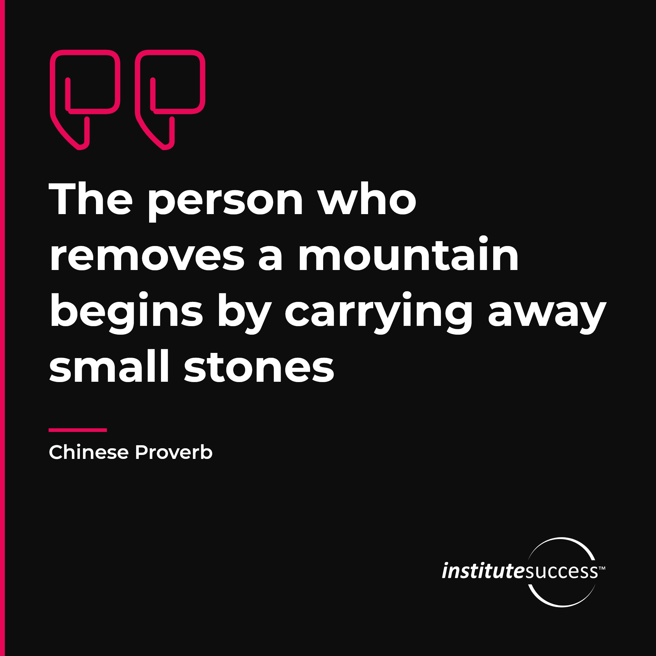 "The person who removes a mountain begins by carrying away small stones" — Chinese Proverb, Initiative leadership quote